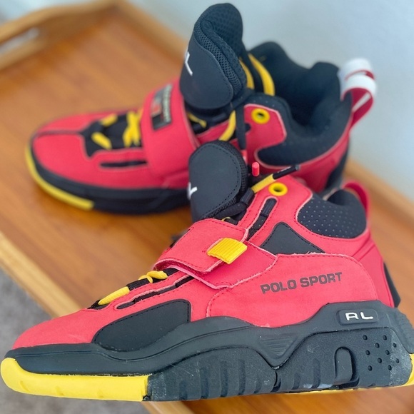 Polo Ralph Lauren High top Sneakers Sz 5 Men woman size 6.5 Red/Black/Yellow NWB